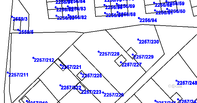 Parcela st. 2257/228 v KÚ Horní Litvínov, Katastrální mapa