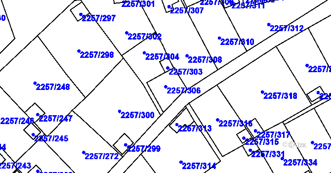 Parcela st. 2257/306 v KÚ Horní Litvínov, Katastrální mapa