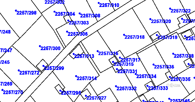 Parcela st. 2257/316 v KÚ Horní Litvínov, Katastrální mapa