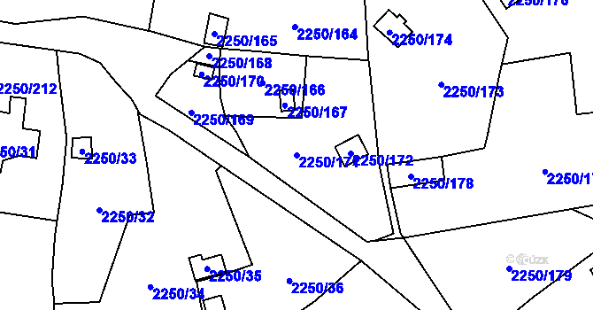 Parcela st. 2250/171 v KÚ Horní Litvínov, Katastrální mapa
