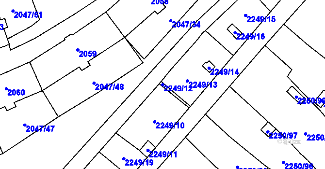 Parcela st. 2249/12 v KÚ Horní Litvínov, Katastrální mapa