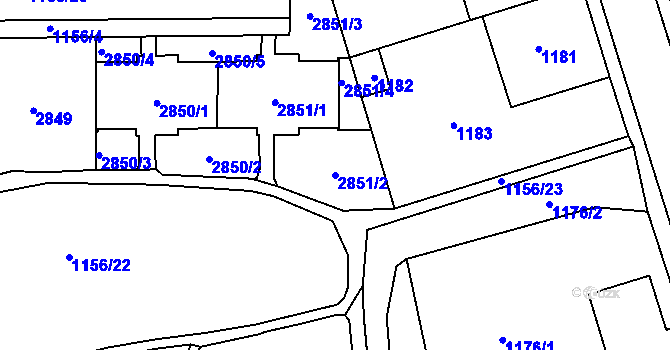 Parcela st. 2851/2 v KÚ Horní Litvínov, Katastrální mapa