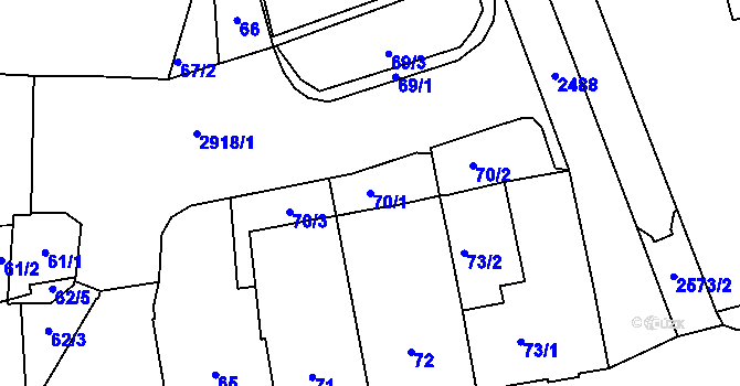 Parcela st. 70/1 v KÚ Horní Litvínov, Katastrální mapa