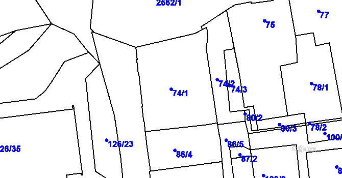 Parcela st. 74/1 v KÚ Horní Litvínov, Katastrální mapa