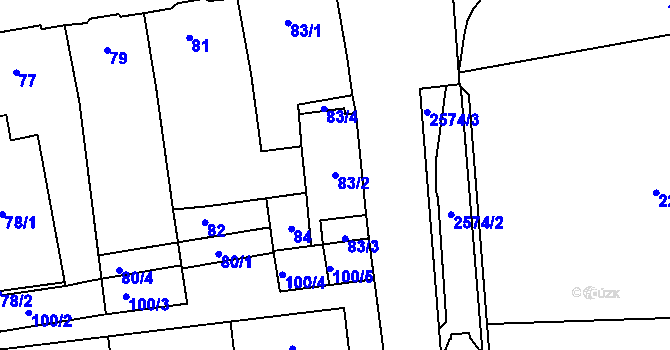 Parcela st. 83/2 v KÚ Horní Litvínov, Katastrální mapa