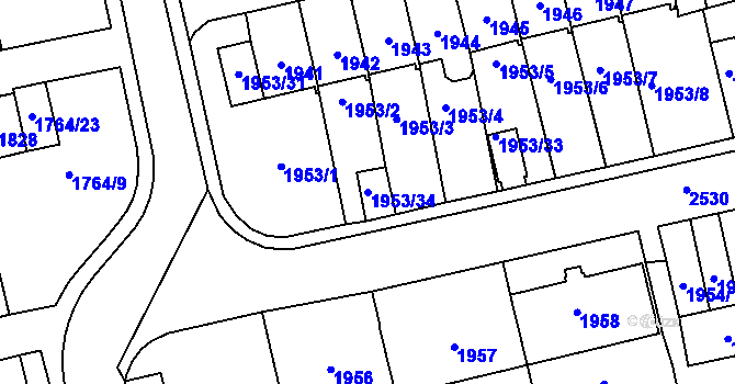 Parcela st. 1953/34 v KÚ Horní Litvínov, Katastrální mapa