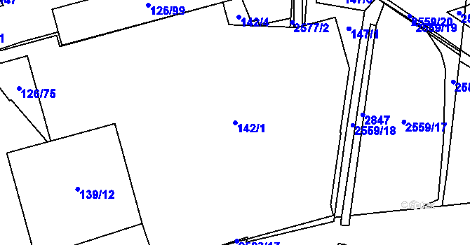 Parcela st. 142/1 v KÚ Horní Litvínov, Katastrální mapa