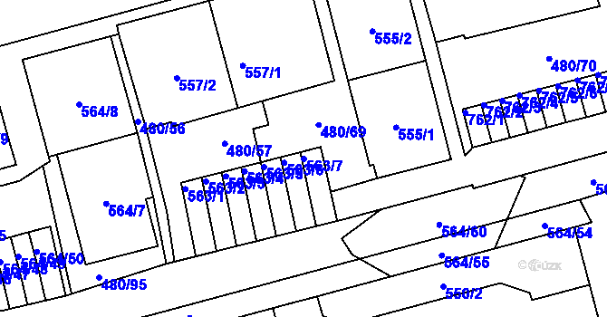 Parcela st. 563/7 v KÚ Horní Litvínov, Katastrální mapa