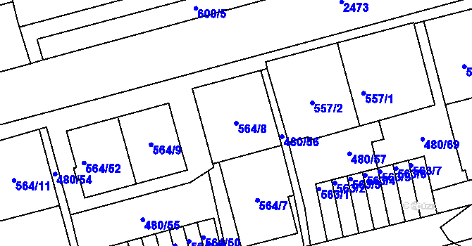 Parcela st. 564/8 v KÚ Horní Litvínov, Katastrální mapa