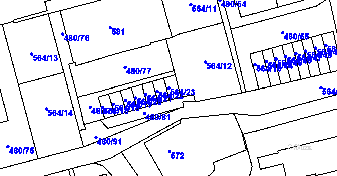 Parcela st. 564/23 v KÚ Horní Litvínov, Katastrální mapa