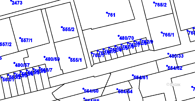 Parcela st. 762/2 v KÚ Horní Litvínov, Katastrální mapa