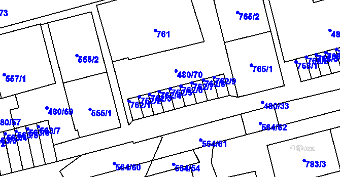 Parcela st. 762/5 v KÚ Horní Litvínov, Katastrální mapa