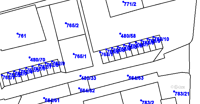 Parcela st. 768/1 v KÚ Horní Litvínov, Katastrální mapa