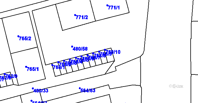 Parcela st. 768/9 v KÚ Horní Litvínov, Katastrální mapa
