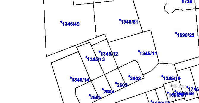 Parcela st. 1345/12 v KÚ Horní Litvínov, Katastrální mapa