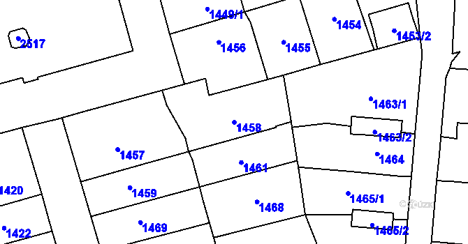 Parcela st. 1458 v KÚ Horní Litvínov, Katastrální mapa
