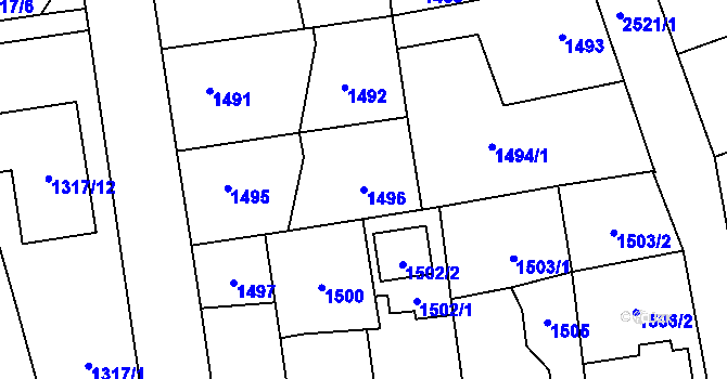 Parcela st. 1496 v KÚ Horní Litvínov, Katastrální mapa