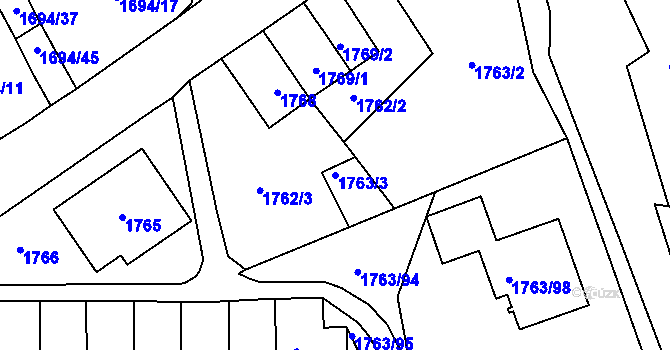 Parcela st. 1763/3 v KÚ Horní Litvínov, Katastrální mapa