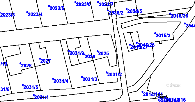 Parcela st. 2025 v KÚ Horní Litvínov, Katastrální mapa