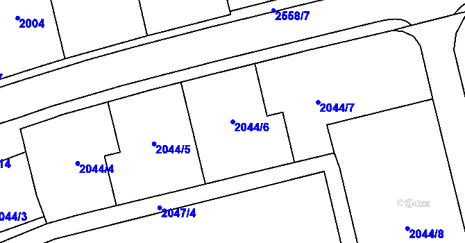 Parcela st. 2044/6 v KÚ Horní Litvínov, Katastrální mapa