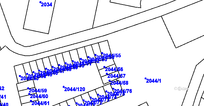 Parcela st. 2044/55 v KÚ Horní Litvínov, Katastrální mapa