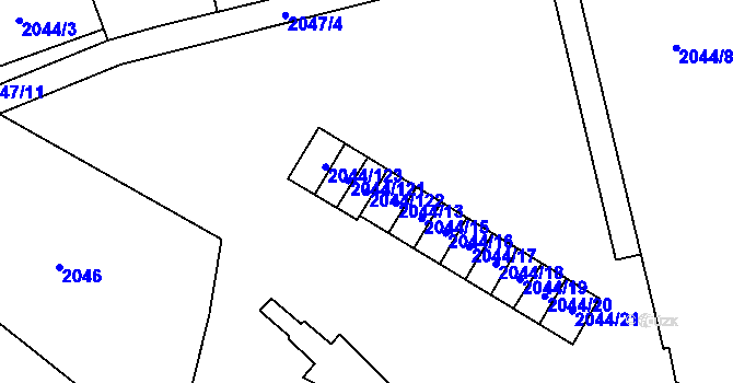 Parcela st. 2044/122 v KÚ Horní Litvínov, Katastrální mapa