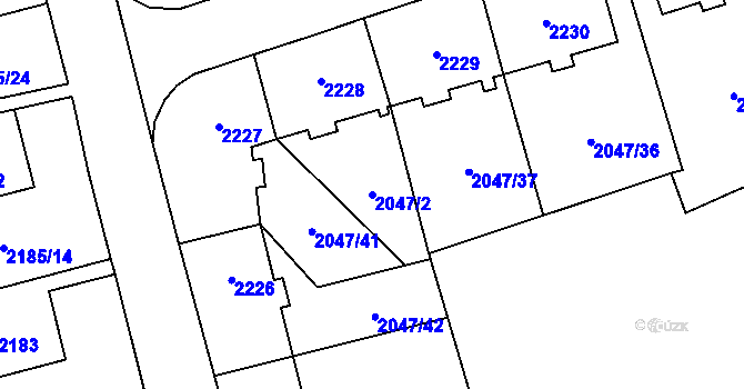 Parcela st. 2047/2 v KÚ Horní Litvínov, Katastrální mapa