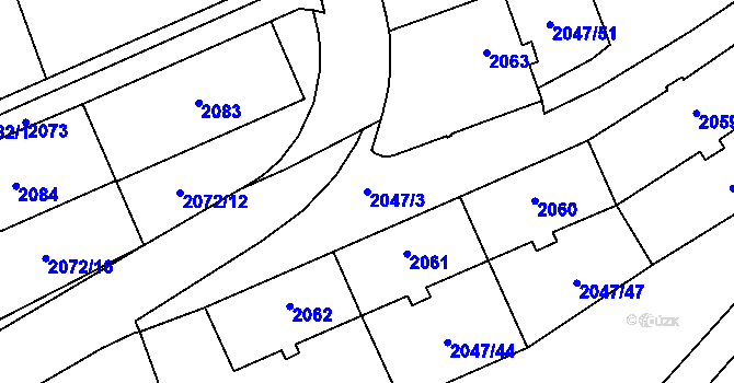Parcela st. 2047/3 v KÚ Horní Litvínov, Katastrální mapa