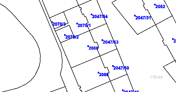 Parcela st. 2069 v KÚ Horní Litvínov, Katastrální mapa