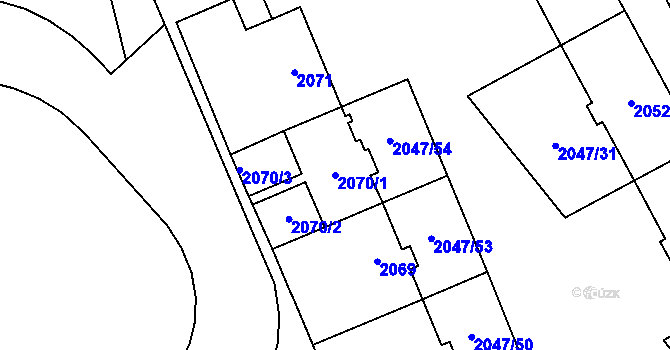 Parcela st. 2070/1 v KÚ Horní Litvínov, Katastrální mapa