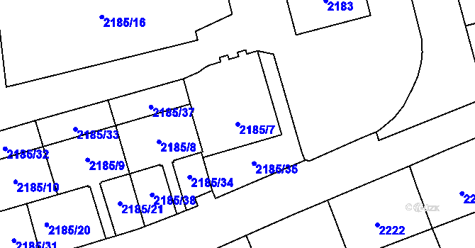 Parcela st. 2185/7 v KÚ Horní Litvínov, Katastrální mapa