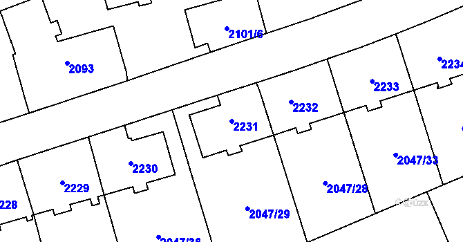 Parcela st. 2231 v KÚ Horní Litvínov, Katastrální mapa