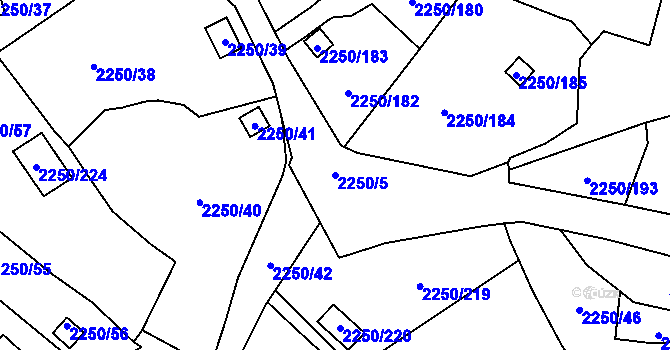 Parcela st. 2250/5 v KÚ Horní Litvínov, Katastrální mapa