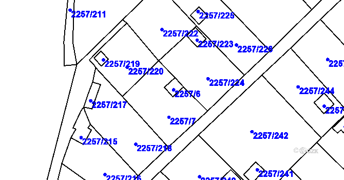 Parcela st. 2257/6 v KÚ Horní Litvínov, Katastrální mapa