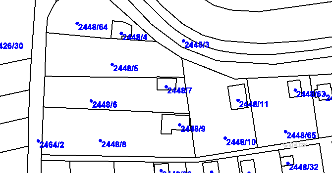 Parcela st. 2448/7 v KÚ Horní Litvínov, Katastrální mapa