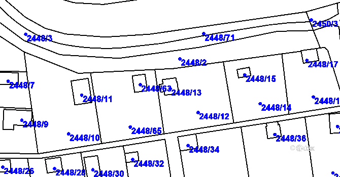 Parcela st. 2448/13 v KÚ Horní Litvínov, Katastrální mapa
