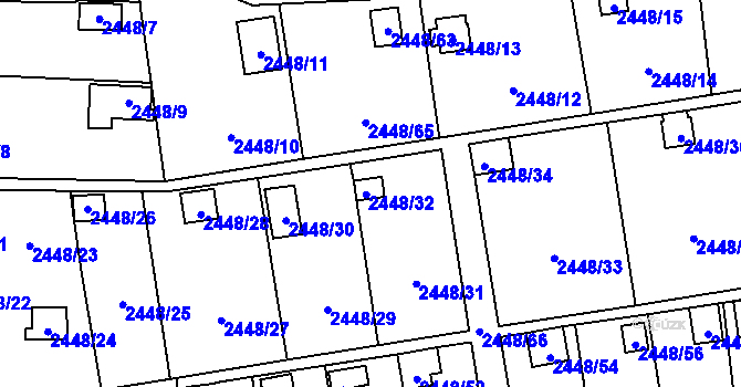Parcela st. 2448/32 v KÚ Horní Litvínov, Katastrální mapa