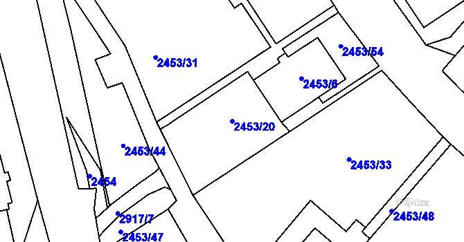 Parcela st. 2453/20 v KÚ Horní Litvínov, Katastrální mapa