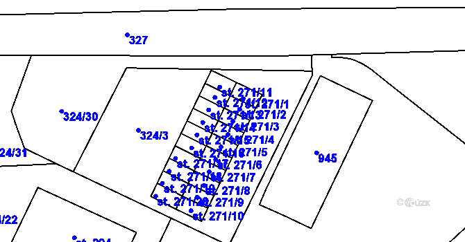 Parcela st. 271/3 v KÚ Dolní Litvínov, Katastrální mapa