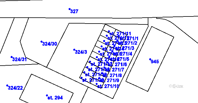 Parcela st. 271/15 v KÚ Dolní Litvínov, Katastrální mapa