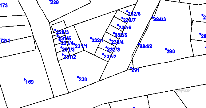 Parcela st. 232/2 v KÚ Chudeřín u Litvínova, Katastrální mapa