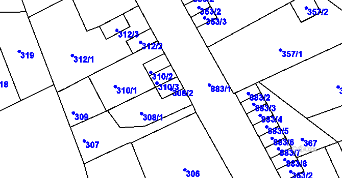 Parcela st. 308/2 v KÚ Chudeřín u Litvínova, Katastrální mapa