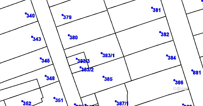 Parcela st. 383/1 v KÚ Chudeřín u Litvínova, Katastrální mapa