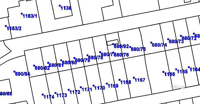 Parcela st. 680/77 v KÚ Chudeřín u Litvínova, Katastrální mapa