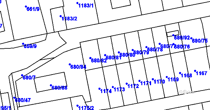 Parcela st. 680/81 v KÚ Chudeřín u Litvínova, Katastrální mapa