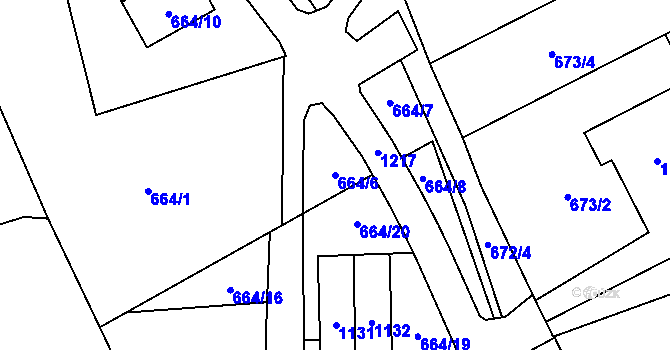 Parcela st. 664/6 v KÚ Chudeřín u Litvínova, Katastrální mapa