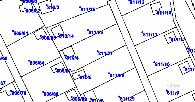 Parcela st. 811/27 v KÚ Chudeřín u Litvínova, Katastrální mapa