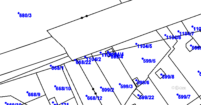 Parcela st. 1104/3 v KÚ Chudeřín u Litvínova, Katastrální mapa