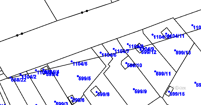 Parcela st. 1104/6 v KÚ Chudeřín u Litvínova, Katastrální mapa