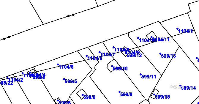 Parcela st. 1104/7 v KÚ Chudeřín u Litvínova, Katastrální mapa